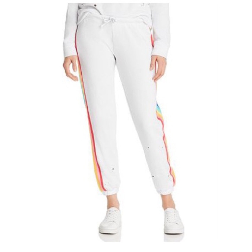 NWT Chaser White Rainbow Striped Sweatpants